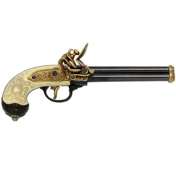 Brass & Ivory Three Barrel Flintlock Pistol (1680)